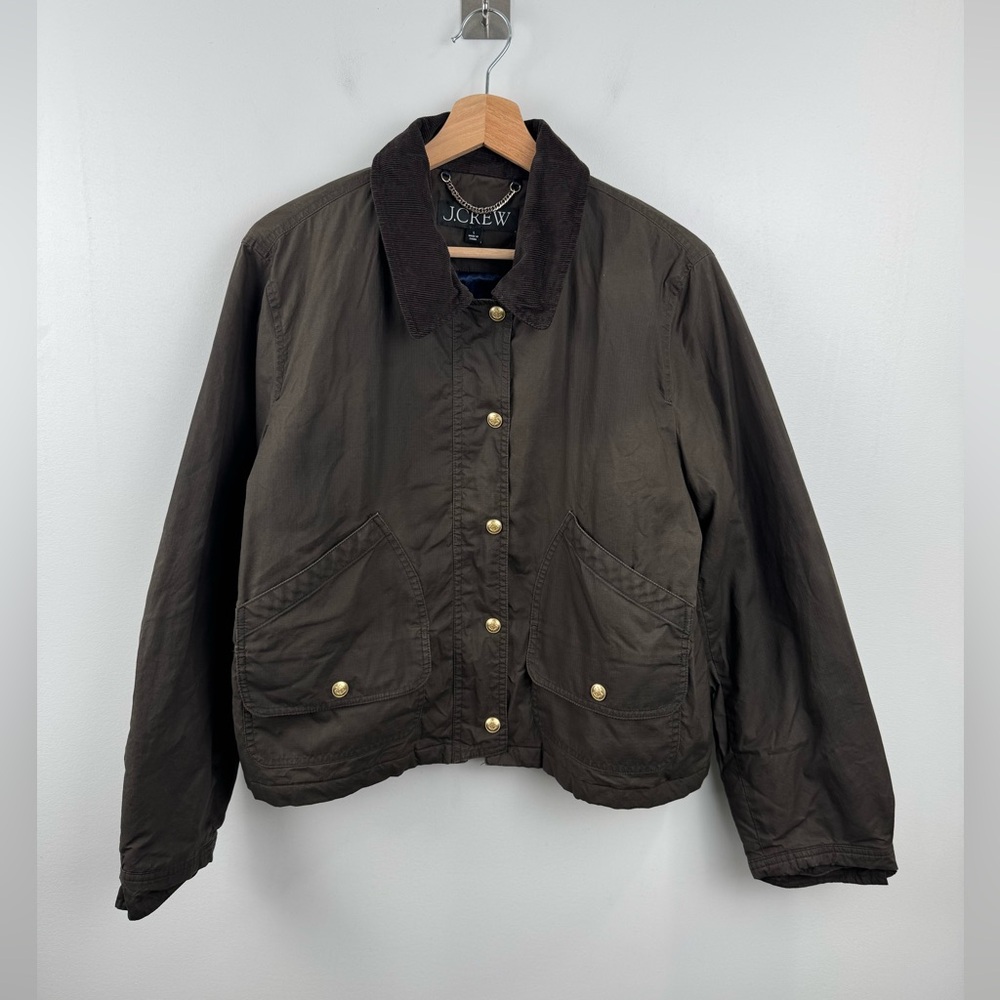 J. Crew Brown Waxed Cotton Jacket with Dark Corduroy Collar